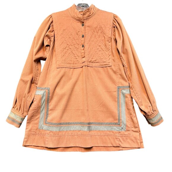 Vintage Unique Rose Corduroy Tunic With Nehru Collar & Quilted Bodice - Picture 2 of 16